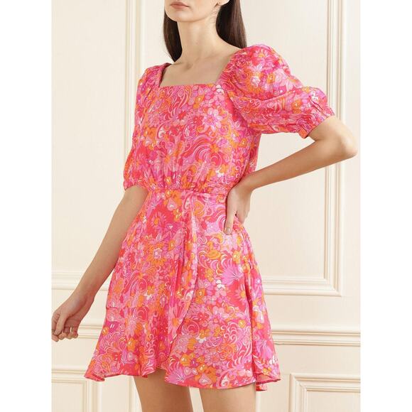 Ted Baker London Dresses & Skirts - Ted Baker Pink Beth Floral Spring Square Neck Puff Sleeve Faux Wrap Mini Dress 4